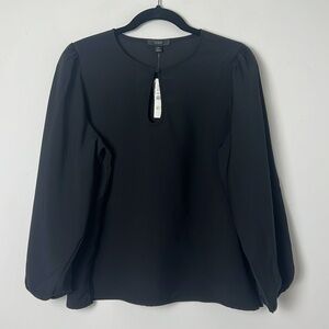 NEW J.Crew Black Crepe Keyhole Neck Puff Sleeve Career Chic Classic Blouse Top